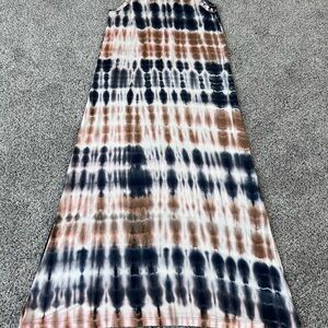 La Miel Tie Dye White Blue Brown Tank Sleeveless Maxi Dress Side Slit Size M